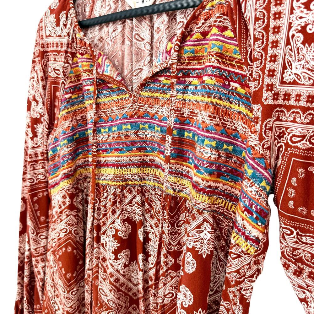 Anthropologie Savanna Jane Medium Boho Blouse Shirt Top Beach Festival Tropical - Picture 6 of 8